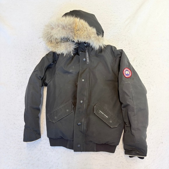 Canada Goose Other - Canada Goose Rundle Bomber Youth Large Black Fur Trim Hooded Parka 7995Y R